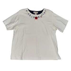 Bechamel Vintage Embordered‎  T-Shirt Plaid Trim Women's Size L White